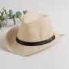 Herr mitten av brim halm hattar sommar jazz hatt herrar fedora cap klassisk strand panama hatt