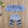 Bambino Bambini Neonate Top con spalle scoperte Pantaloni in denim Jeans con foro Abiti Abiti Moda estiva Csual Abbigliamento per bambini 220608