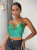 SRUBY Sexy Party Crop Top Lentejuelas Halter Mujeres Summer Beach Club Backless See Through Ladies s 220325