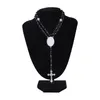 Party Favor 4 Färger sublimering Halsband Värmeöverföring Pendant Rosary Bead Halsband Kors Jesus Metal Pendants SN4062