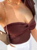 ニットY2Kチューブコルセットクロップトップ女性夏のストラップレスキャムスバックレスオフショルダータンクBustier Vintage Vest Yuqung 220316