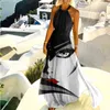 Sexy Schulterfreies Langes Kleid Sommer Halfter Ärmellose Plissee Maxikleider Vintage Print Partykleid Weibliche Strand Boho Kleider Y220418