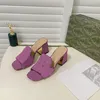 2022 Herumn Frauen Pantoffeln Luxus Sandalen Designer Square Heels Gleitschuhe Summer Beach Schuhe hochwertige grün braune Absätze Sandale