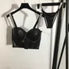 Pu läder behå underkläder sexiga sling badkläder mode diamant som skinnar underkläder kvinna personlighet bikini set