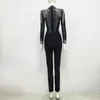 Women's Two Piece Pants Wholesale Women's Wear Black Mesh Long Sleeves Diamond Top&Bandage Pencil Trousers Sexy Two-Piece Suit Celeb