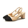 2022-Avec la boîte d'origine - Designer en cuir de veau pour femmes Catwalk Kitten Heels Pumps Slingbacks Sandals Mules Flats Beige Grey Dress Wedding Single Shoes35-42