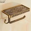 Bathroom Shelves Antique Bronze Carving Toilet Roll Paper Rack with Phone Shelf Wall Mounted Holder E654 Y200108