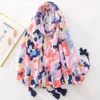 S2941 Spring Summer Women Slik Scarf Sun-Screen Cotton 및 Linen 느낌 스카프 Big Gauze Shawl 소프트 새틴 식물 꽃 해변 수건 스카프