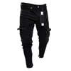 Jeans pour hommes 2022Fashion Noir Jean Hommes Denim Skinny Biker Détruit Effiloché Slim Fit Poche Cargo Crayon Pantalon Plus La Taille S-3XL Mode