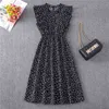 Women's Bohemians Sleeveless Midi Dress Round Collar Boho Ruffle Hem Dots Print Slim Style Fit Long Dress NYZ Shop G220510