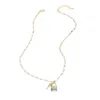 Collier pendentif clé en CZ Micro pavé de haute qualité, chaîne de perles plaquée or, bijoux