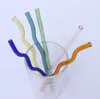 8*200mm Reusable Eco Borosilicate Glass Drinking Straws High temperature resistance Clear Colored Bent Wavy Milk Cocktail Straw SN6529