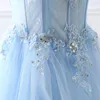 ljusblå rufsad bollklänning tema kostym medeltida klänning renässans prinsessan Victoria belle/tema prom klänning/quinceanera