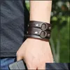 Braccialetti con ciondoli Gioielli Moda Uomo Bracciale in pelle Polsino aperto Doppio largo Nero Marrone Colore Vintage Punk Unisex Drop Delivery 2021 Byi5K