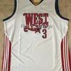 Xflsp Men Rare Allen Iverson #3 West All Star Retro throwback basketbalshirt Gestikt elk nummer en naam