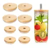 1000pcs Bamboo Cap Lids 70mm 88mm Reusable Wooden Jar Water Bottle Sublimation Tumber Lid with Straw Hole and Silicone Seal Sea Deliver