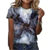 Ladies 3D printing painting Tshirt landscape 3D print summer round neck big deal 220530