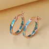 Hoop Huggie Boho Female Blue Opal Stone Earrings Classic Rose Gold Color Wedding For Women Vintage Bride Round Big Earringshoop