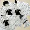 Women's Blouses & Shirts Polka Dot Blouse Women Sweet Bow Frilled Joint Lace Bell Sleeve Transparent Thin Chiffon Shirt Ladies Tops Blusas M