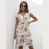 Chicki kwiatowe sukienki Kobiety Eleganckie letnie v szyi szyfon sukienki Midi Sukienki A-Line Sundress Holiday Party Vestidos 220514