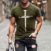 Men's T-Shirts Men Top Summer Fashion Cross Print T-shirt Loose Clothes Short Sleeve O-Neck Shirt Casual Clothing