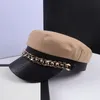 Berets Black/Beige/Khaki военные шляпы блестящие золотые цепь Pu