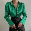 Elegant Satin Shirts Women Fashion Tops Spring Solid Long Sleeve Blouses Vintage Purple Casual Loose Buttons Clothes 18913 220623