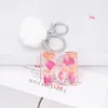 Keychains Real Dried Flower Letter Keychain English Alphabet Keyring With White Pompom Gradient Resin Words Crafts Handbag CharmsKeychains