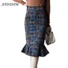 Vintage Koreaanse Mode Vrouwen Mermaid Rokken Elegant Japans Kantoor Dame Hoge Taille Stretch Plaid Pakket Hip Jupe Femme 220317