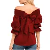 Bloups feminina camisas femininas sexy fora dos ombros 2023 Primavera Summer Mulheres sem alças blusa Bowknot Slash pescoço casual solto