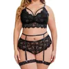 Plus Size 2 Piece Lingerie Set Women Embroidery Floral Lace Bra Panties Garter High Waist Lingerie Sets Exotic Nightwear L220727