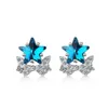 Stud Charme 925 Brincos de prata para mulheres Casamento requintado Crystal Blue Star Brincos de borboleta fofa Lady Lady Annorstud Moni22