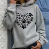 Otoño corazón pata impresión sudadera con capucha sudaderas de mujer manga larga streetwear jerseys femeninos invierno moda casual dama ropa 201210