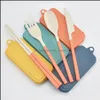 Wheat St Folding Cutlery Set Kids Knife Fork Spoon Chopsticks Portable Dinnerware Kits Flatware For Travelling Cam Rra4616 Drop Delivery 202