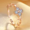 Korean Sweet Fashion Clover Designer Band Rings for Women CZ Zircon Shining Crystal Open Silver Rose Gold Bling Diamond Love Ring 254i