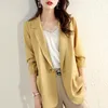 女性のスーツブレザーサマーブレザーウーマン3/4スリーブ韓国のファッション服スーツシフォンカラーカジュアルルーズソリッドカラーhouthionw
