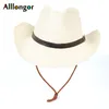 Berets Western Cowboy Hats Мужчины 2022 Летнее широкое соломенное солнцезащитное солнцезащитное солнцезащитное солнце