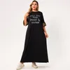 Plus Size Dresses Summer Dress Women 2022 Black O-neck Leopard Splicing Half Sleeves Letter Printing Loose Casual Sports