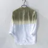 Camisas casuais masculinas leotard bodysuit de collant pendurado algodão tingido camisa fina fina de lapela de gradiente de gradiente respirável masculino masculino