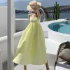 Casual Dresses Fashion Summer Korean Maxi Beach Dress Women Sweet Elegant Sexy Strap Backless Prom Vacation Clothes Folds Party Vestidos Fie
