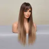 TINY LANA Synthétique Longue Ligne Droite Perruques avec Frange Brun Blonde Perruques Pour Les Femmes Naturel Résistant À La Chaleur Ombre Noir D'or Cheveux