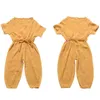 Sommer Kinder Mädchen Kleidung Sets Leinen Baumwolle Ärmel Einfarbig Overall Kleidung Outfits Kinder Anzüge 220620