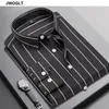 韓国ファッションメンズコットンカジュアルスリムフィット長袖のストライプシャツボタンソーシャルシャツ210412
