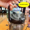 2 Liter Water Bottle with Straw Female Jug Girls Portable Travel Sports Kettle Time Marker Plastic Drinking Male Cup 220307