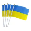 14*21 cm ukrainska flagga polyester festliga trädgårdsflaggor banner med flaggstång