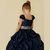 Girl's Dresses Ball Gown Floor Length Flower Girl Pageant Taffeta Short Sleeve Scoop Neck With Belt