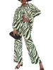 Pantalones de dos piezas para mujer, conjunto informal de 2 piezas, camisa de manga larga con botones, trajes elásticos de pierna ancha de cintura alta para ropa de calle para mujer