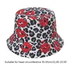 Berets Unisex Summer Reversible Double Sided Bucket Hat Boho Leopard Lips 3D Print Wide Brim Sunscreen Panama Fisherman