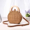 Bolso de noche, bolso de paja para mujer, bolso de playa con asa superior tejida a mano de madera, bolso de viaje tejido Circular para bandolera 220622