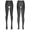 Damenhöschen, Damen-Leggings mit hohem Stretchanteil, glänzend, ouvert, Clubwear, Strumpfhosen, Taille, elastischer Bund, Dessous, Nachtwäsche, Nachtwäsche, HosenW